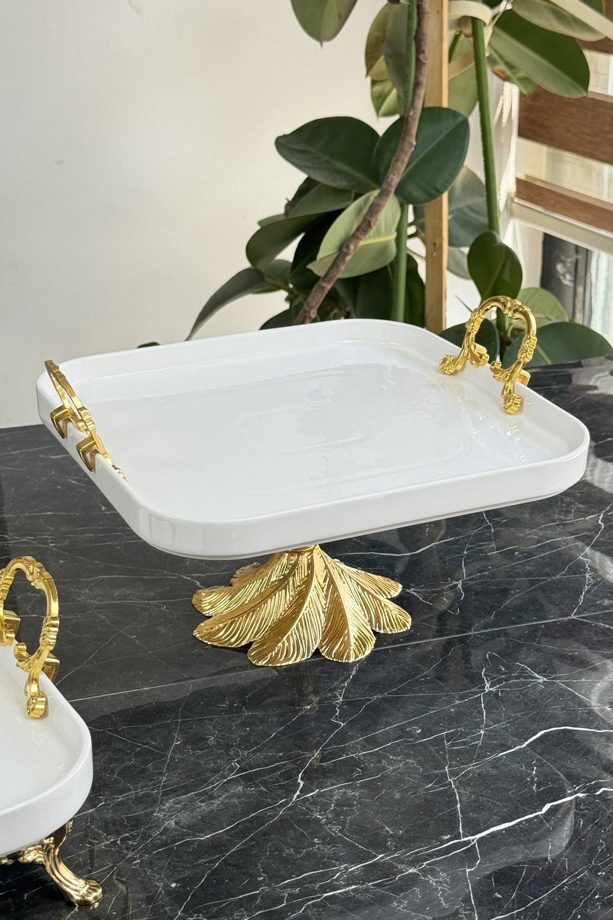 2'li Porselen Gold Sofra & Sunum & İkramlık & Kahvaltı Seti