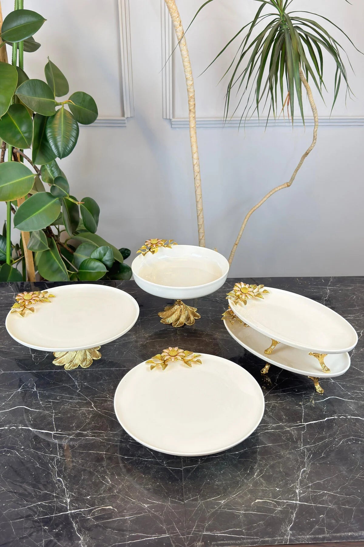 6 Parça Porselen Sofra Sunum Seti & Yemek Tabağı Salata Kasesi Kurabiyelik Oval Meze Tabağı
