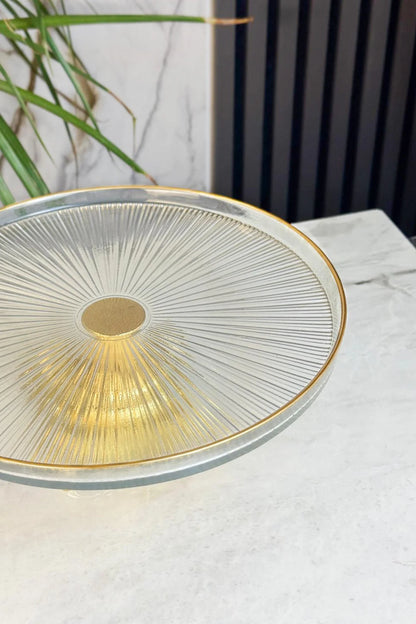 Yaldızlı Pasta Sunum Standı & Gold Ayaklı Cam Tabak (28 CM)