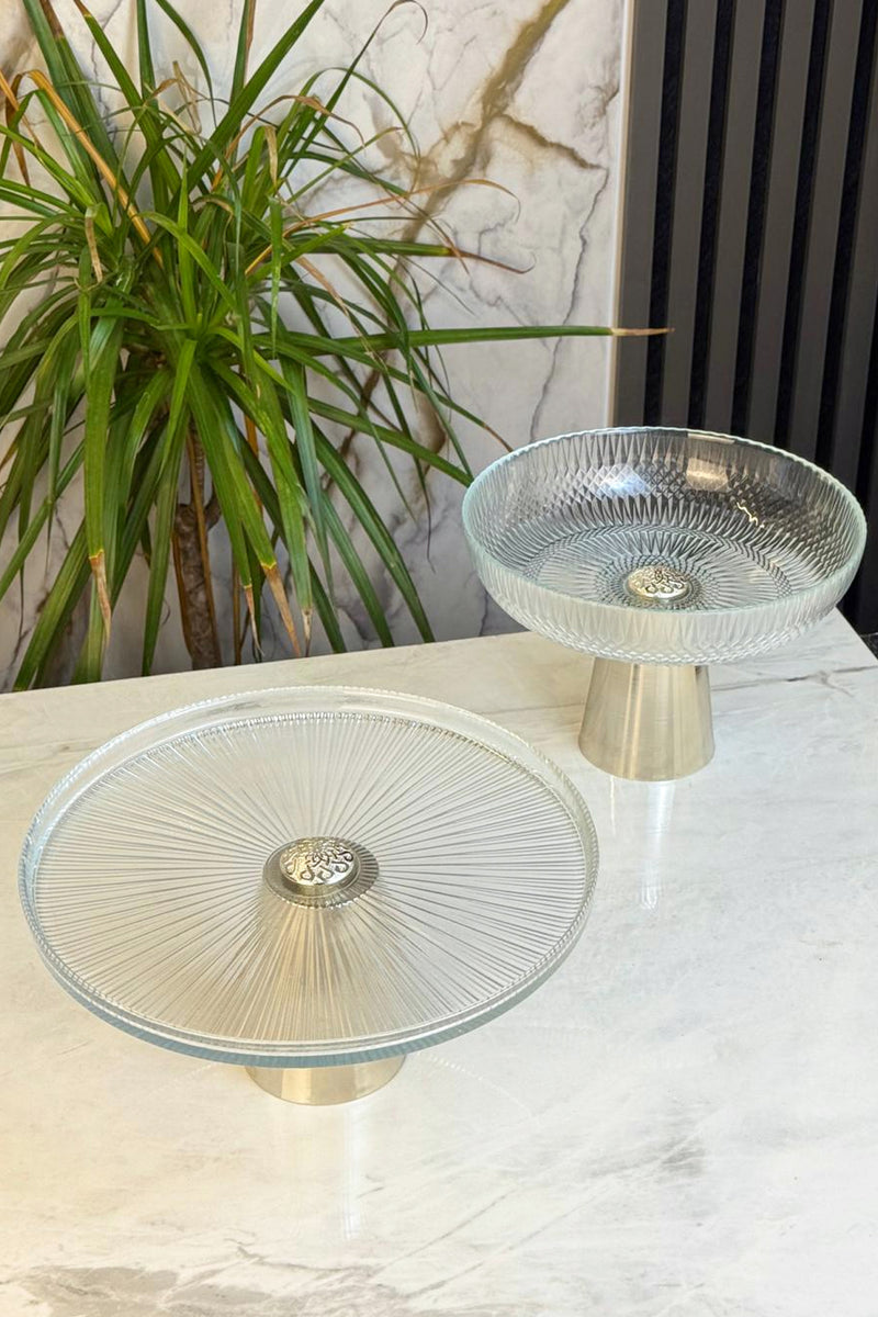 2'Li Yaldızlı Cam Lüks Set & Tabak Kase Sunum Servis Seti
