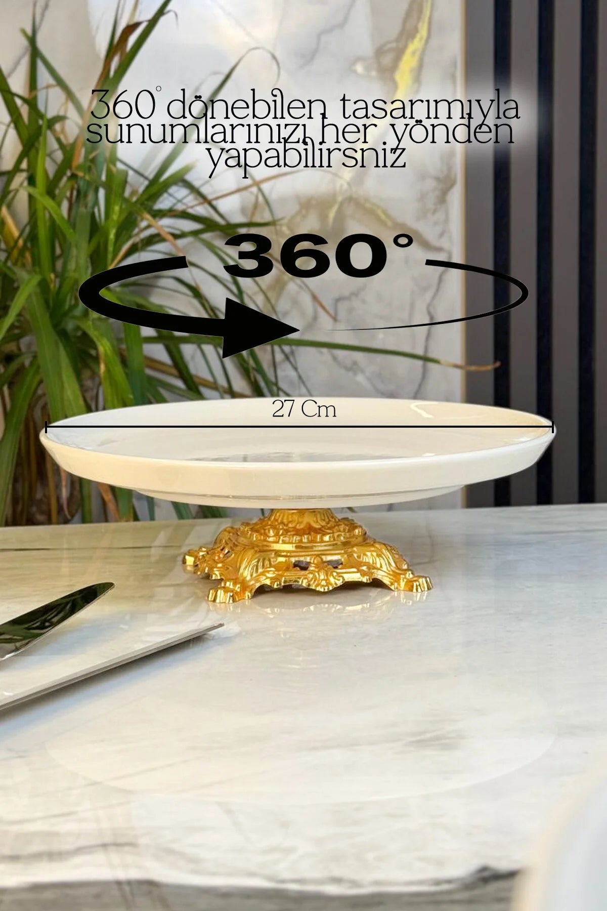 Porselen 360 Döner Standlı Pasta Sunum Tabağı ( 27 Cm)