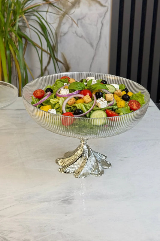 Gümüş Detaylı Ayaklı Sunumluk Kase & Salata Meyve Sunum Kasesi