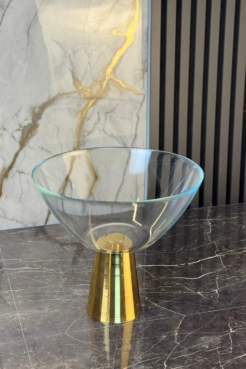 Gold Metal Ayaklı Cam Sunumluk Salata Meyve Tatlı Servis Kasesi