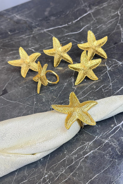 6'lı Gold Peçete Halkası Deniz Yıldızı Peçete Yüzüğü