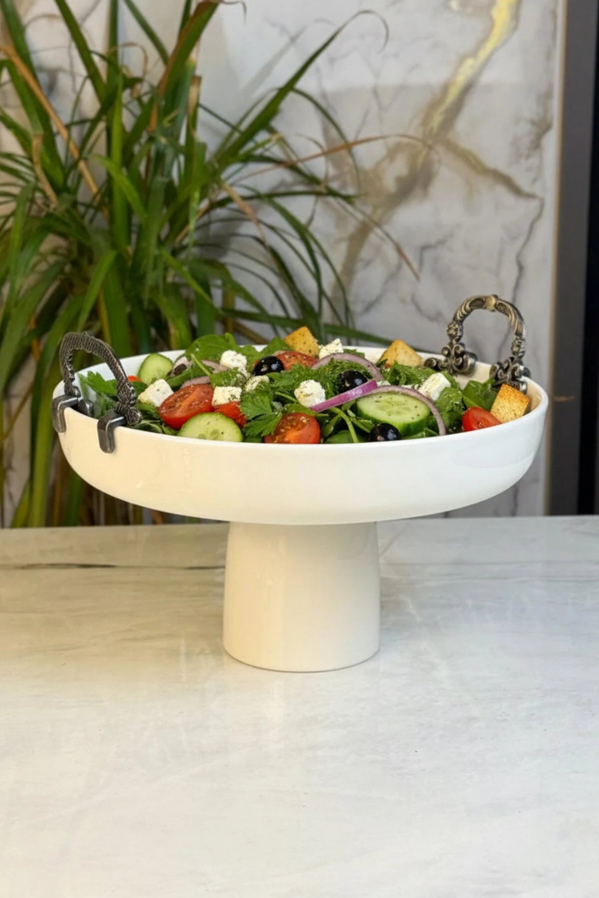 Porselen Antik Detaylı Sunumluk Salata Kasesi