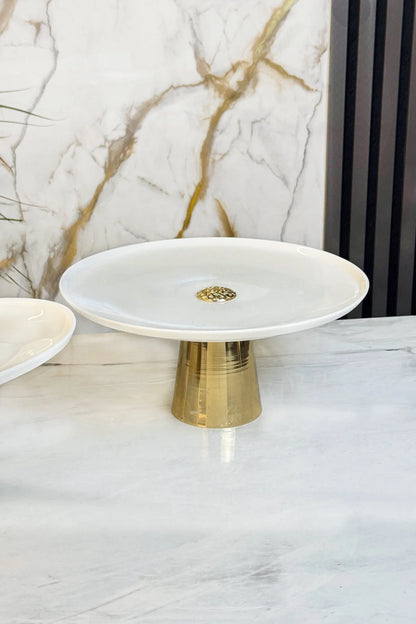 3'Lü Porselen Gold Ayaklı Tabak Kayık Seti & Salata Kek Kurabiye Sunumluğu Servisliği ( Yıkanabilir)