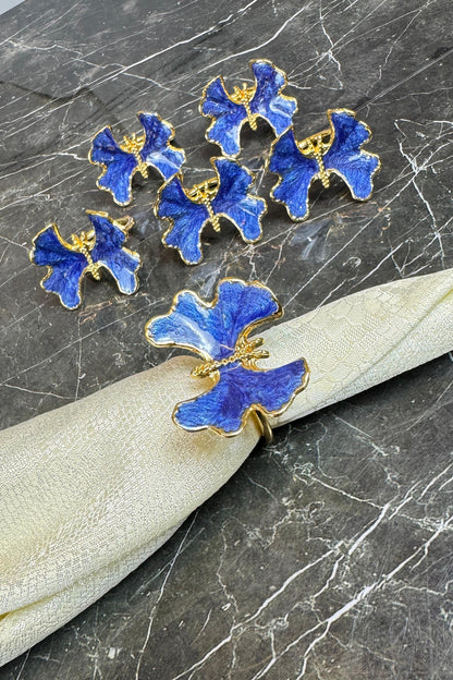 6'lı Gold Peçete Halkası Blue Butterfly Peçete Yüzüğü