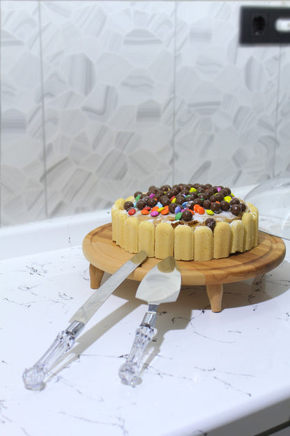 Ayaklı Cam Kapaklı Kek Pasta Yemek Fanusu & Spatula Bıçak Hediyeli